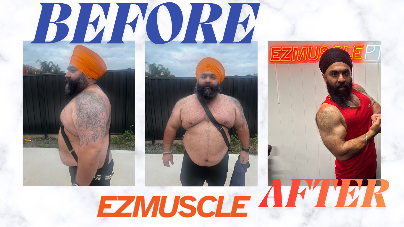 Jasmeet transformation — 30kg drop (before & after collage)